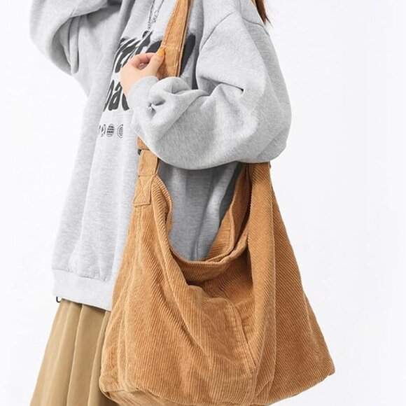 Unisex Corduroy Large Shoulder Bag Casual Travel Work Organizer - Picture 6 of 7